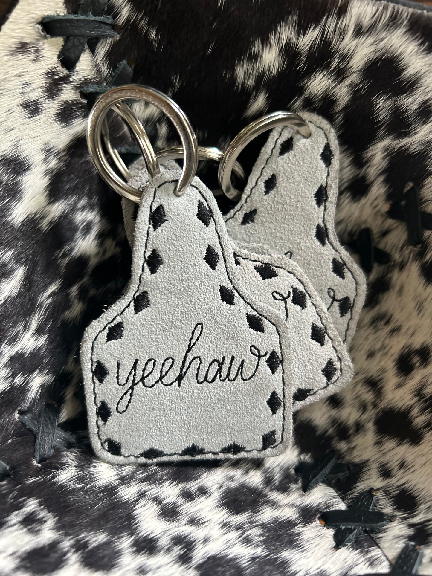 Yeehaw Cowhide Keychain