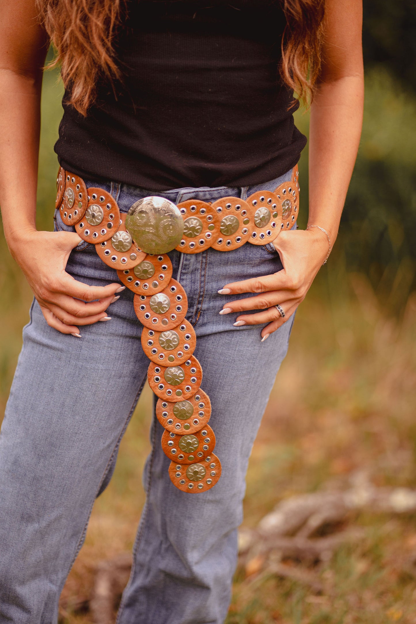 Tan Starflower Concho Belt