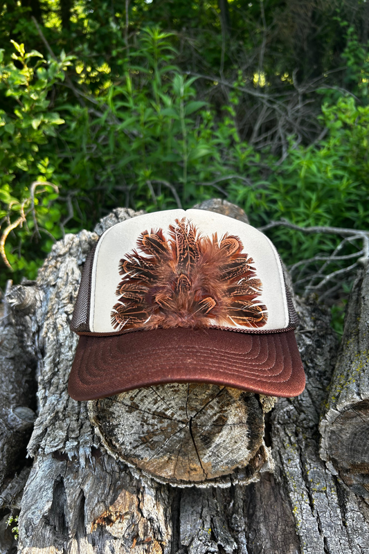 Upland Crown Tan and Brown Feather Trucker Hat