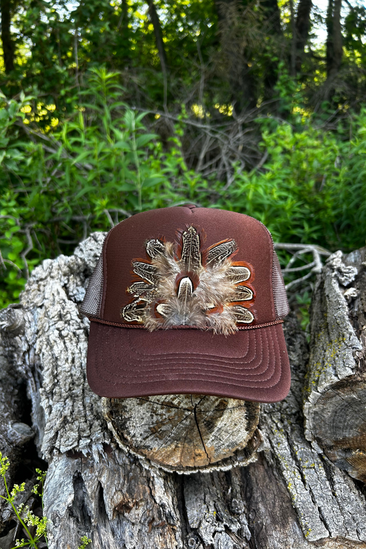 Autumn Roost Brown Feather Trucker Hat