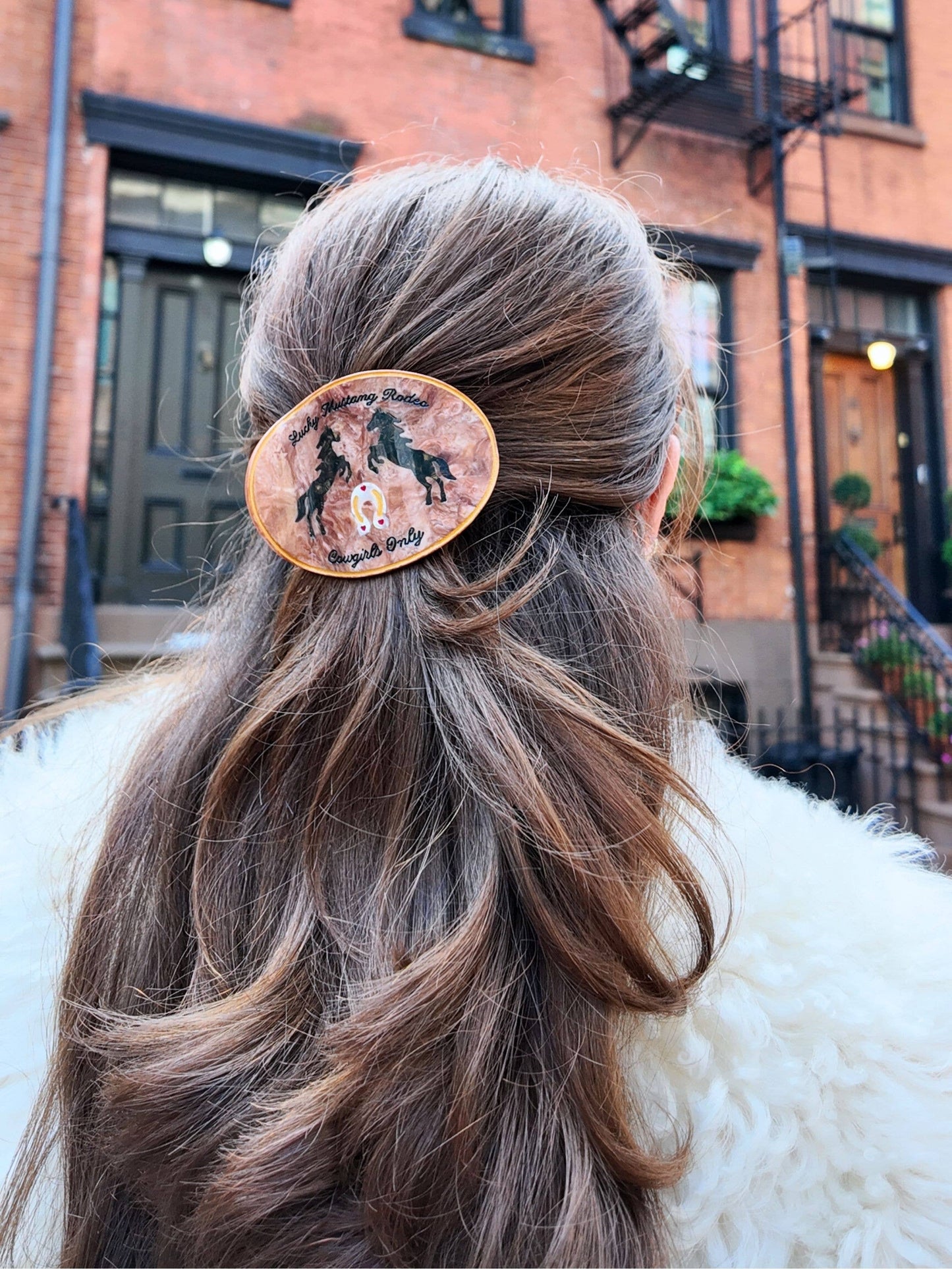 Hand-Painted Lucky Mustang Rodeo Lay Down Claw Clip